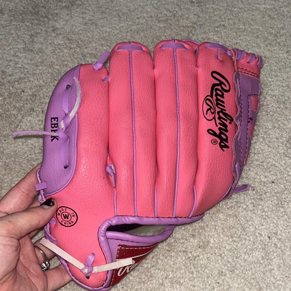 Purple and pink baseball glove